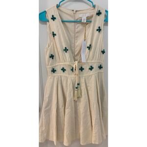 House of Harlow 1960 Dress Size 4 Cream Turquoise‎ Floral Bead Sleeveless